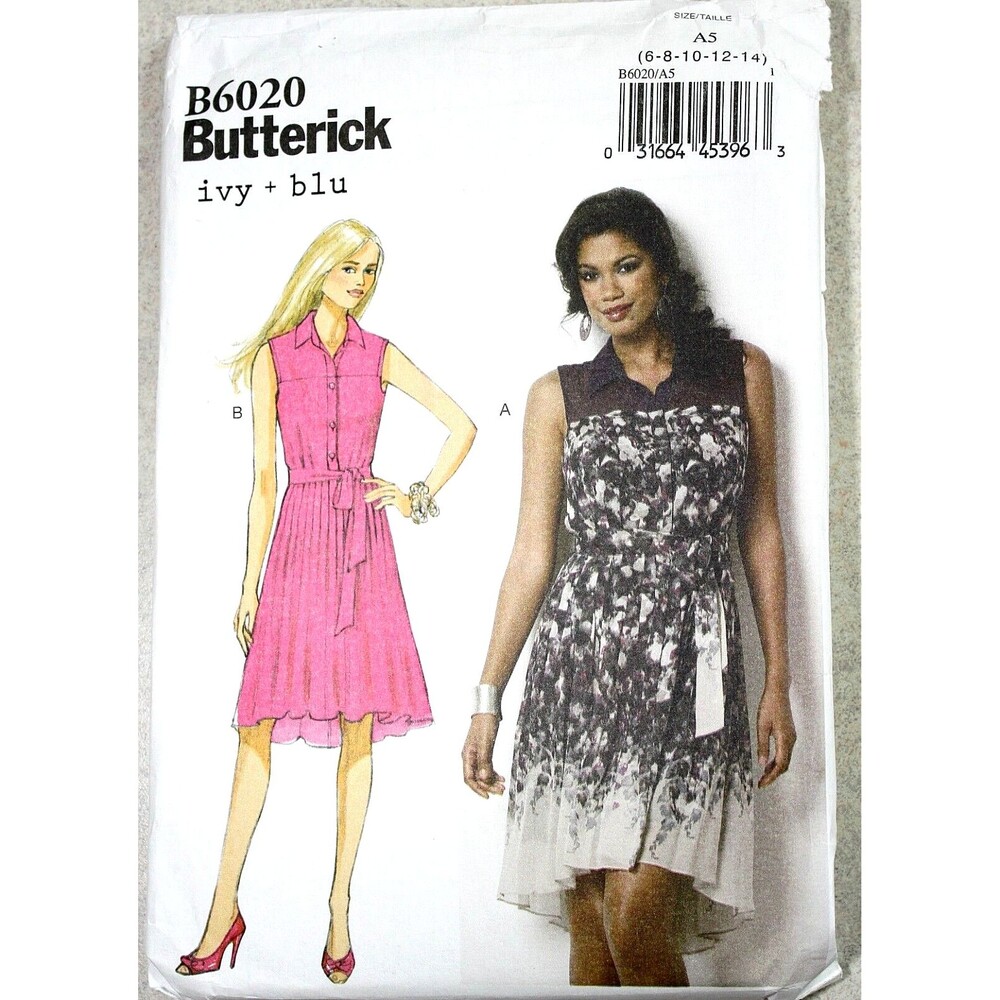 BUTTERICK Sewing Pattern B6020 Misses' Pleated Dress & Belt ~ Sz 6 8 10 12 14
